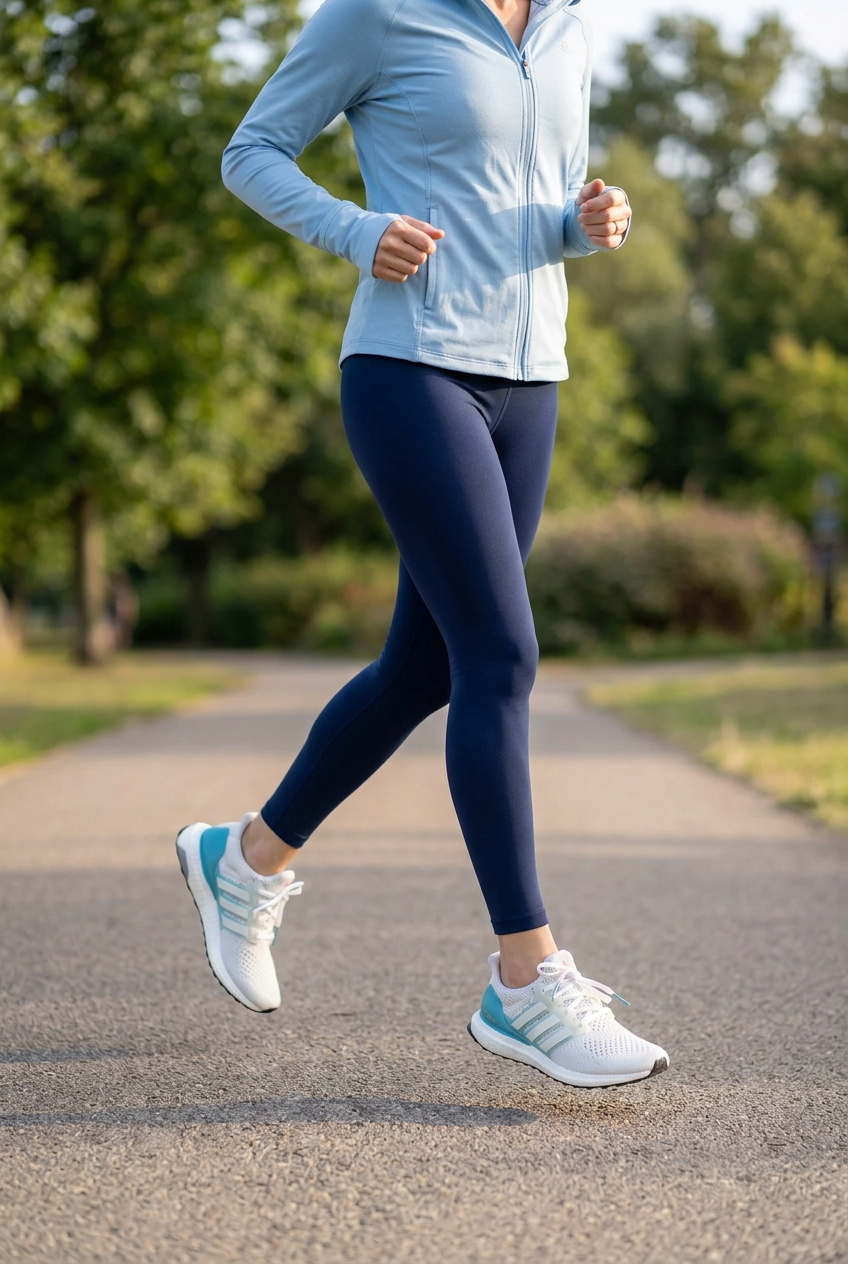 Femme en tenue de sport faisant un jogging avec les Ultraboost, illustration générée