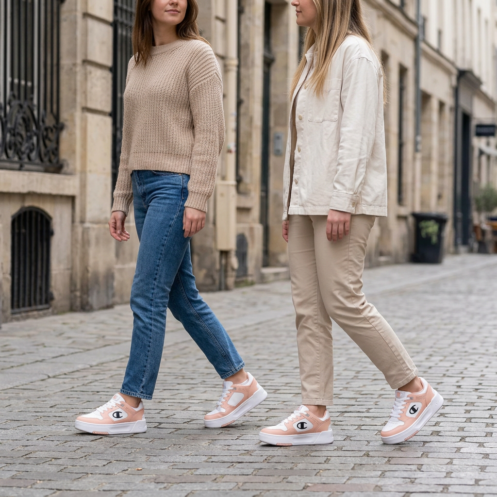 Illustration générée de deux femmes adultes portant les Champion Z80 Flatform