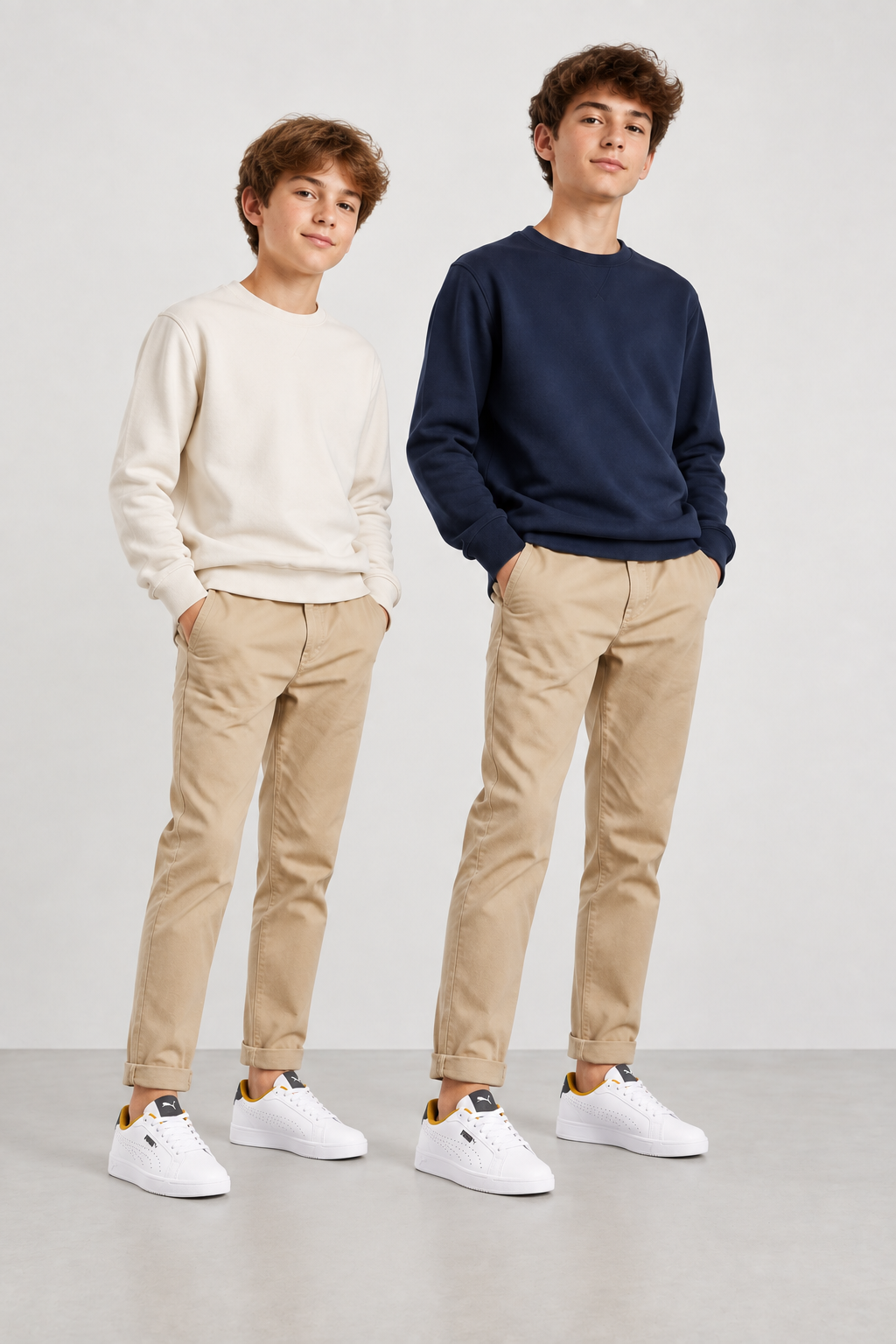 Deux adolescents portant les Puma Grounded Perf en studio