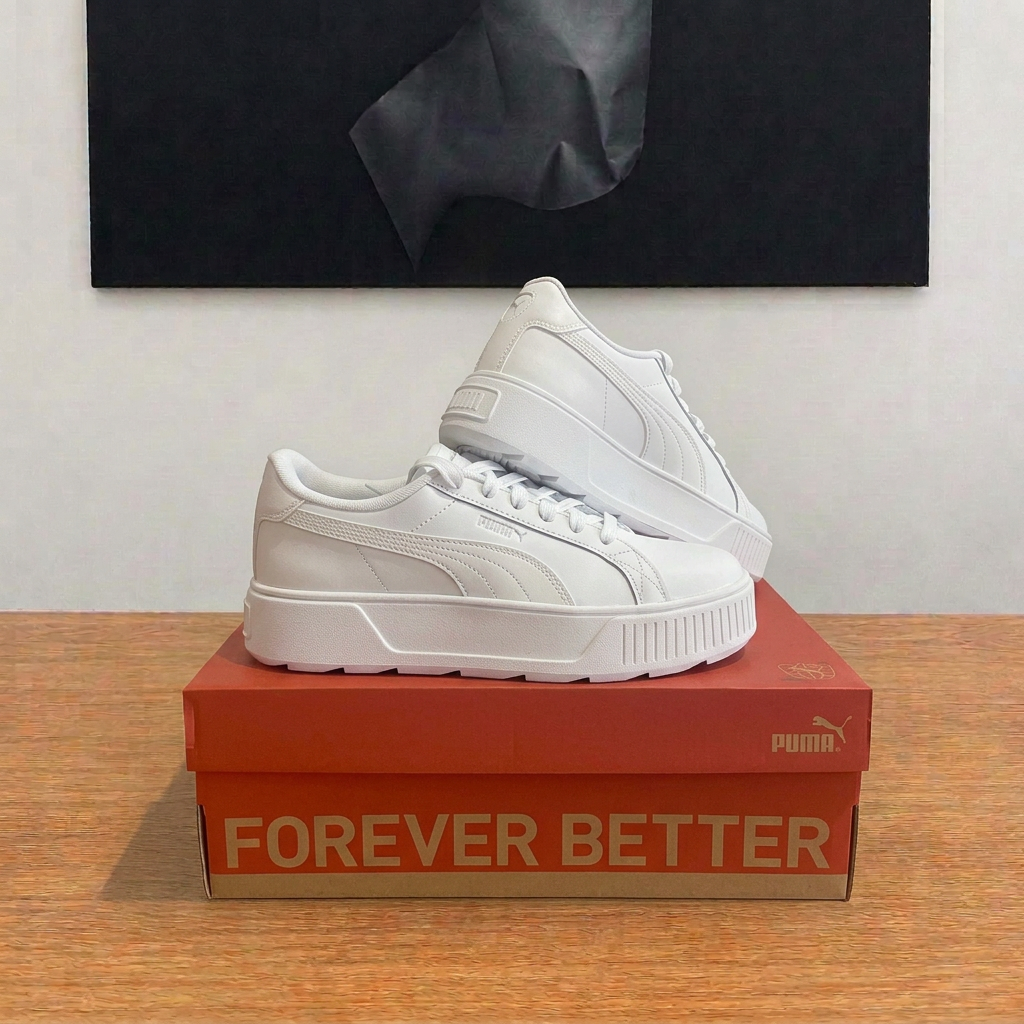 Puma Karmen L boîte centrée sous tableau cadrage carré comme Air Max Solo, photo retouchée