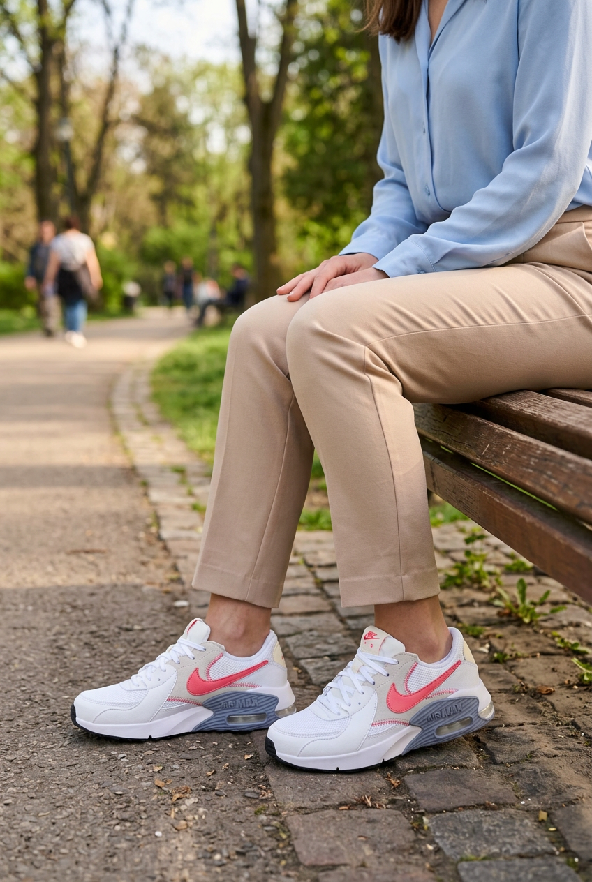 Femme adulte assise portant les Nike Air Max Excee, illustration générée