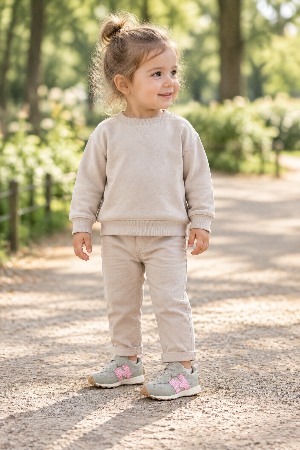 Petite fille debout portant les New Balance NW327WT