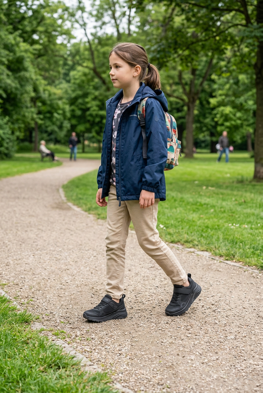 Fille de 8 à 12 ans portant les Skechers en extérieur, illustration générée