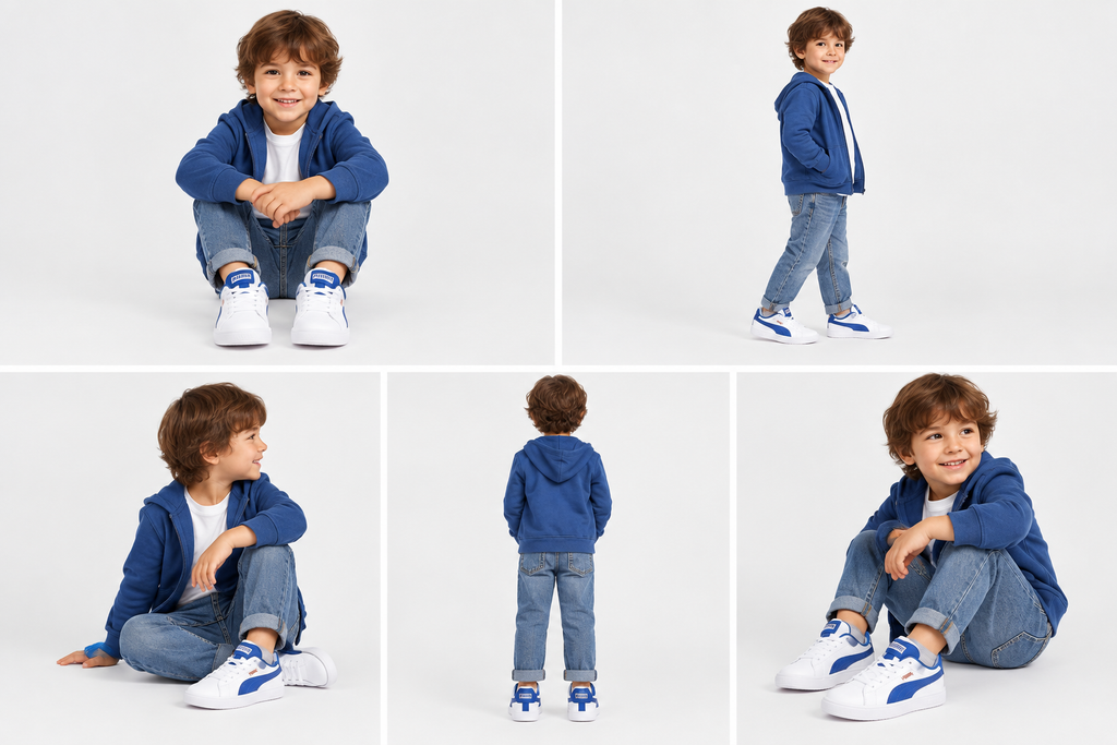 Montage généré des Puma Ballkid portées par un jeune garçon en cinq vues