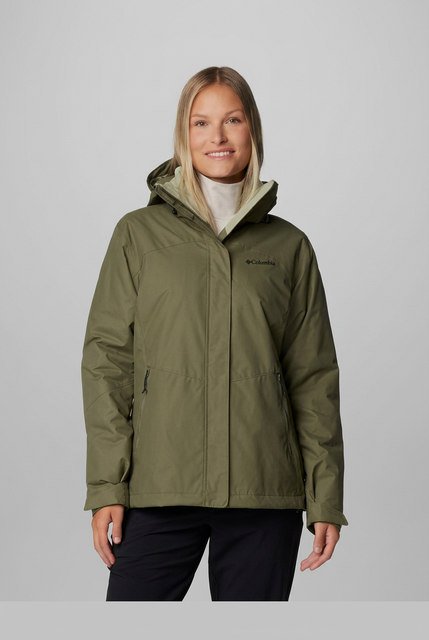 Blouson Columbia kaki fermé de face, visuel retouché