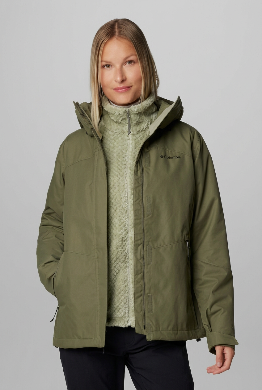 Blouson Columbia kaki ouvert de face, visuel retouché