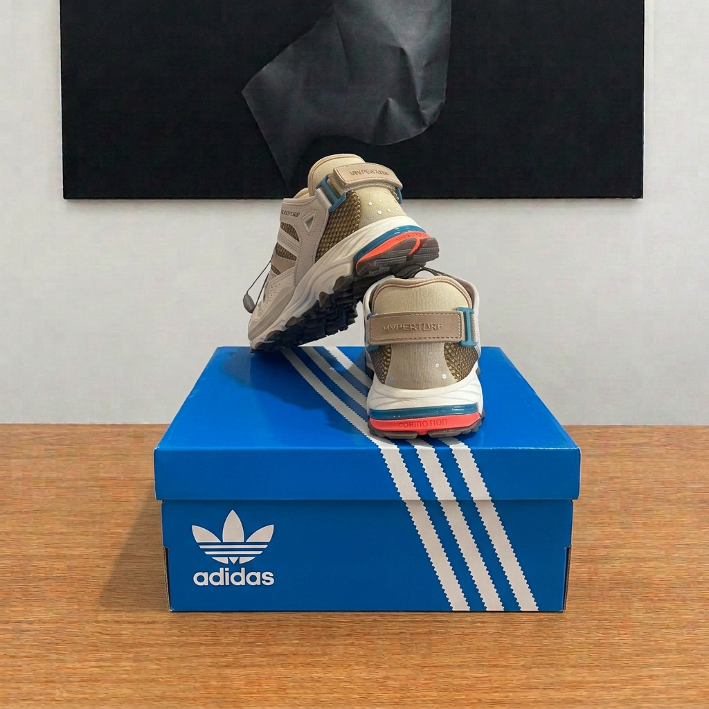 Adidas Hyperturf vue arrière boîte bleue retouchée et centrée
