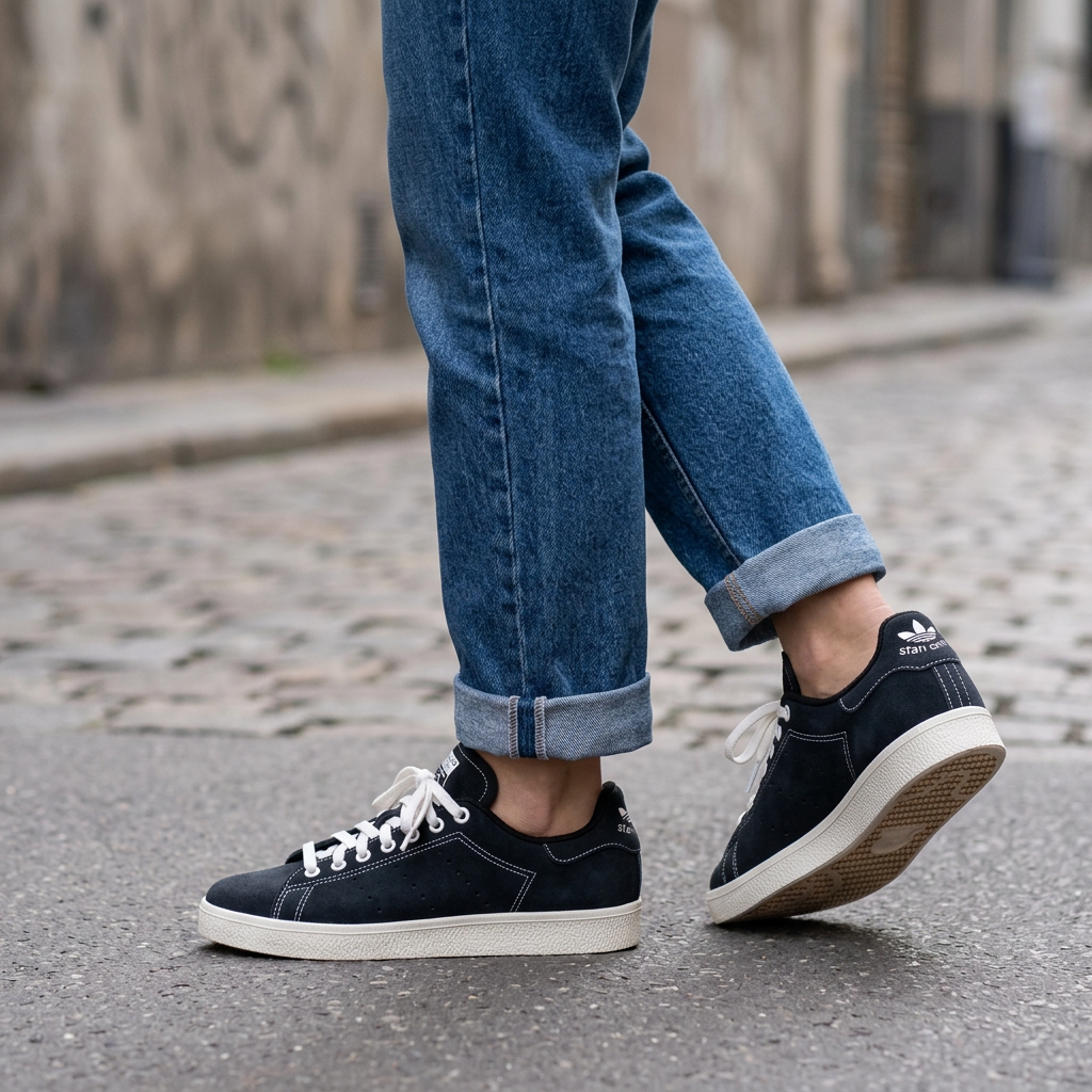 Illustration générée des Adidas Stan Smith CS J portées avec un jean