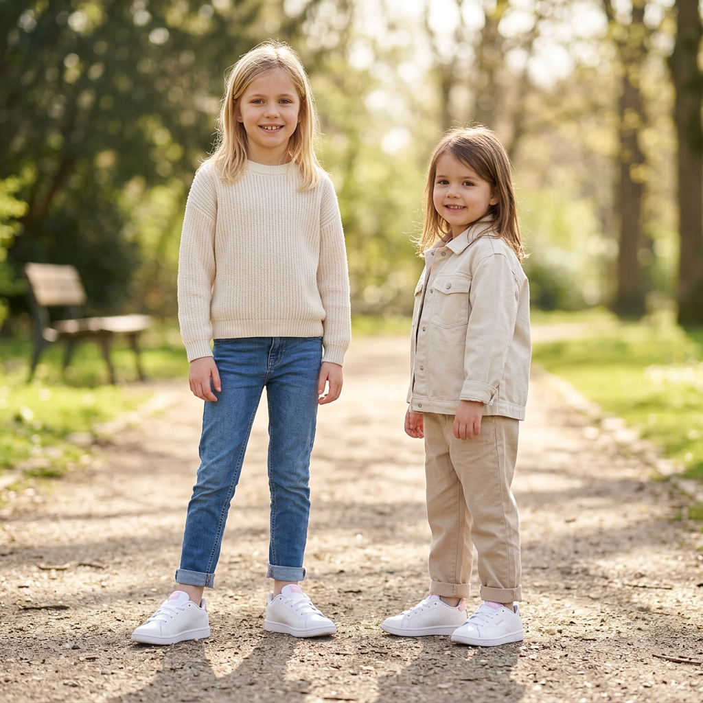 Illustration générée de deux filles de 5 à 10 ans portant les Reebok enfant