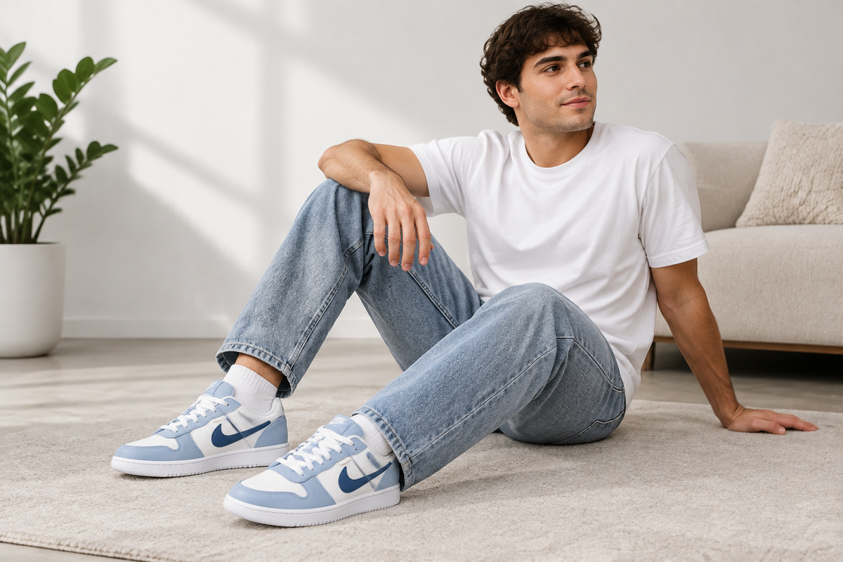 Visuel généré des Nike Ebernon Low portées par un homme de 20 à 30 ans