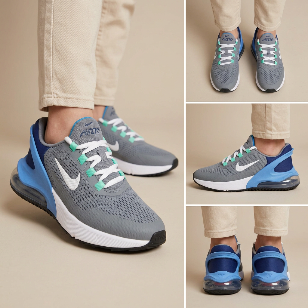 Air Max 270 GO portées par un enfant montage cinq angles, illustration générée