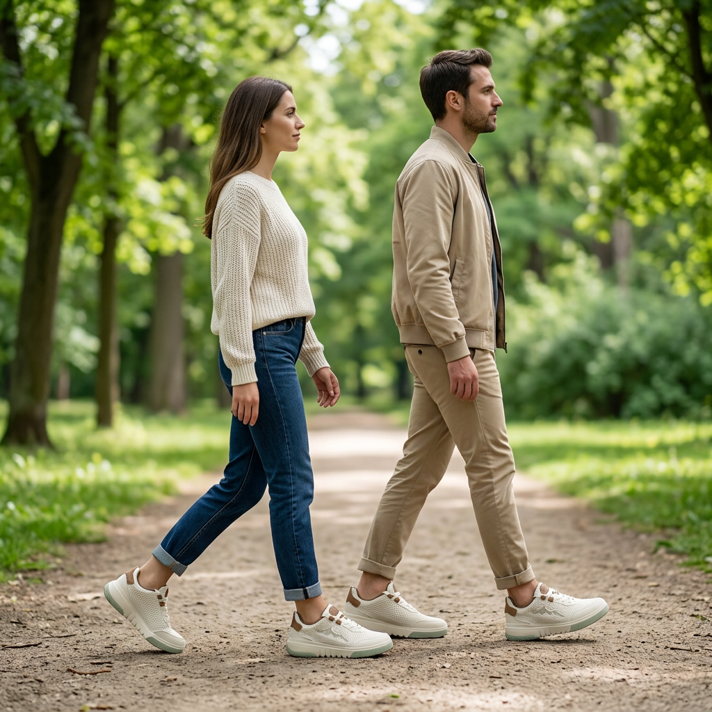 Illustration générée d’un homme et d’une femme adultes portant les Grünberg en nature