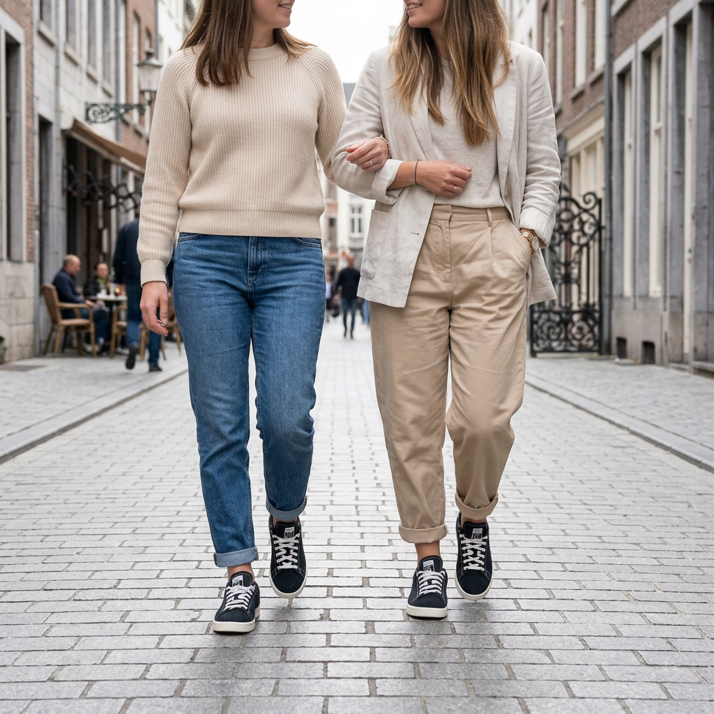 Illustration générée de deux femmes adultes portant les Adidas Stan Smith CS J