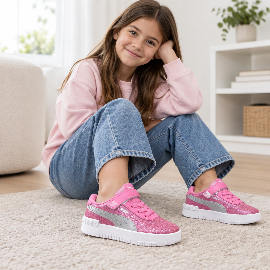 Visuel généré de baskets Puma roses portées par une enfant