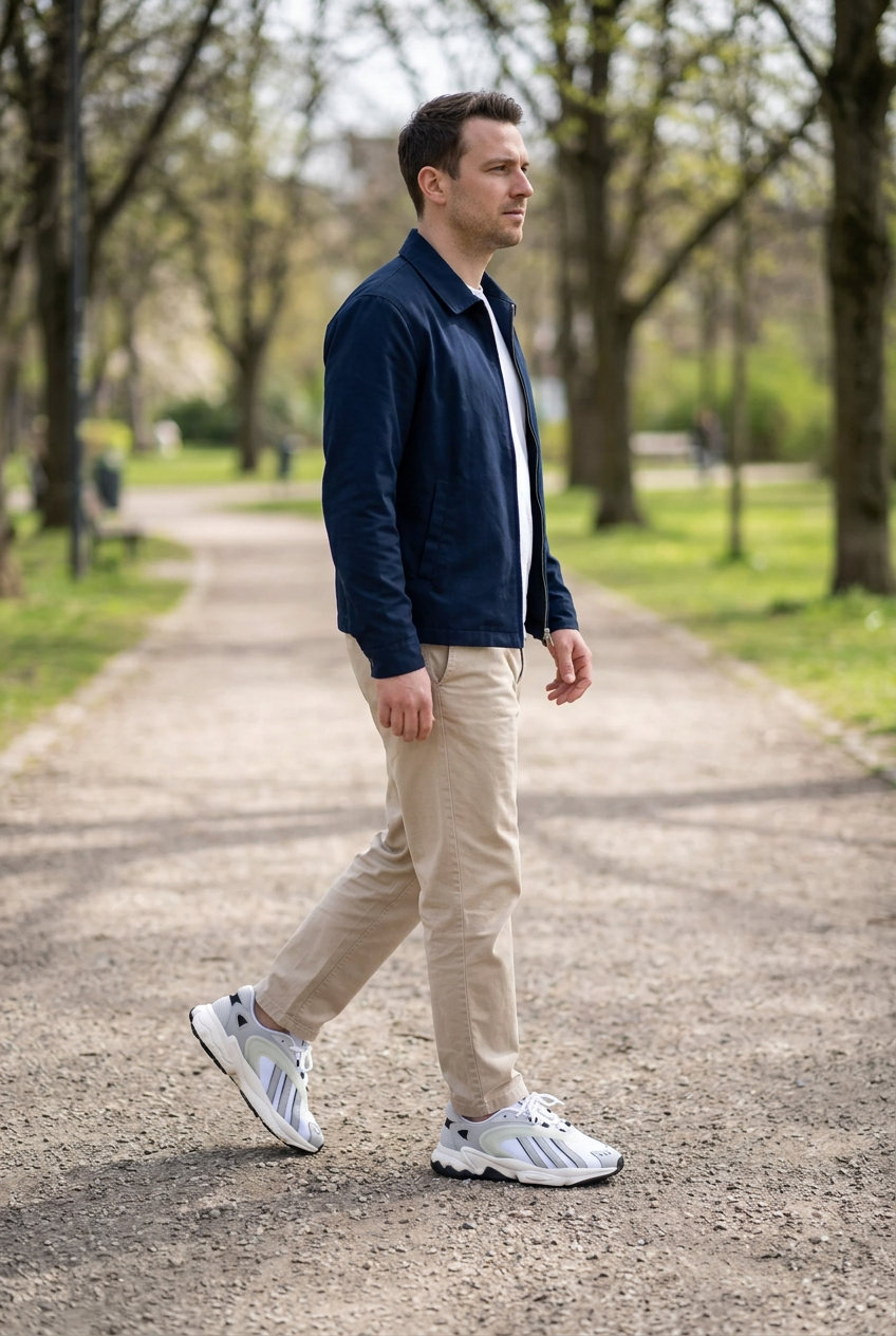 Homme adulte portant les Adidas Oztral W en extérieur, illustration générée