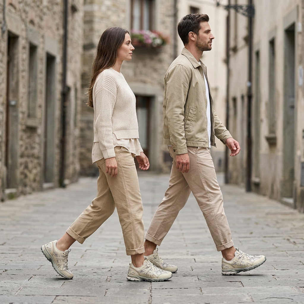 Illustration générée d’un homme et d’une femme adultes portant les Asics GEL-SONOMA 15-50