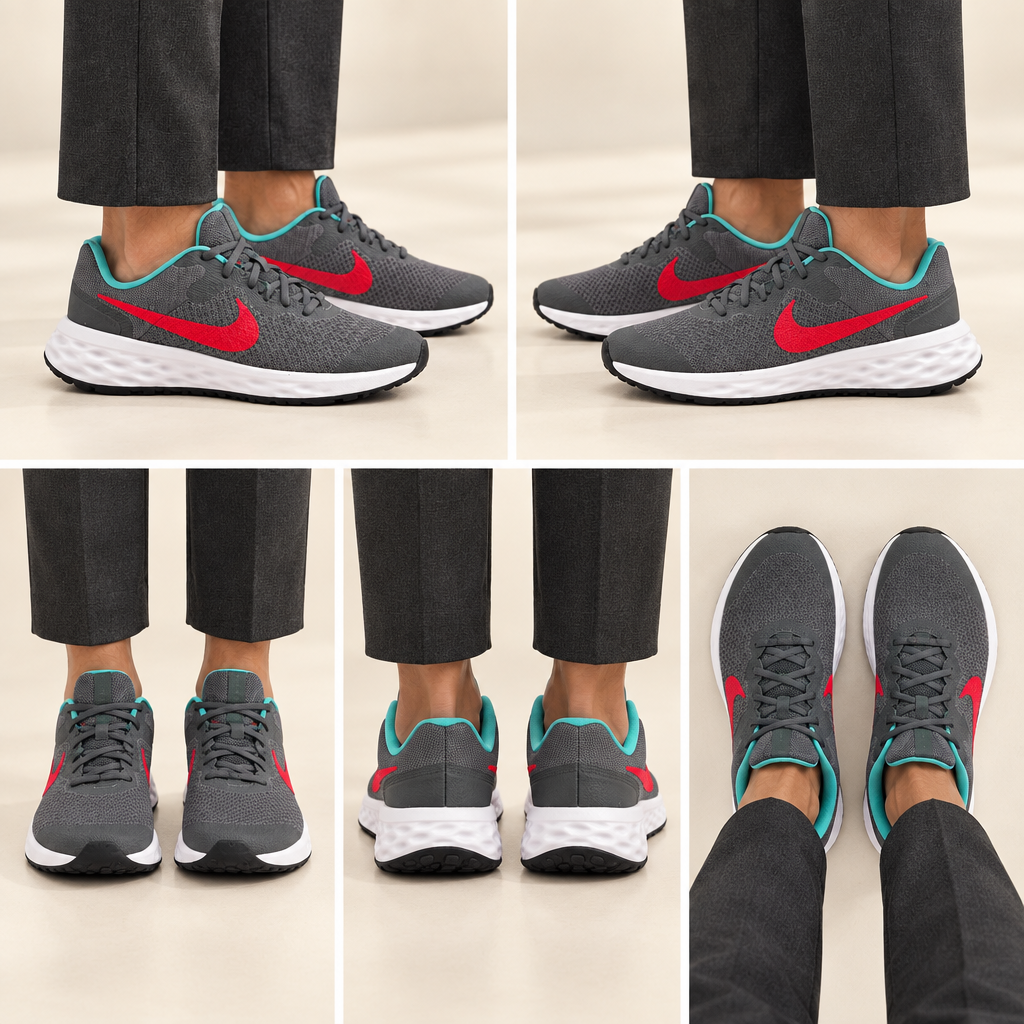Montage généré des Nike Revolution 6 portées sous cinq angles