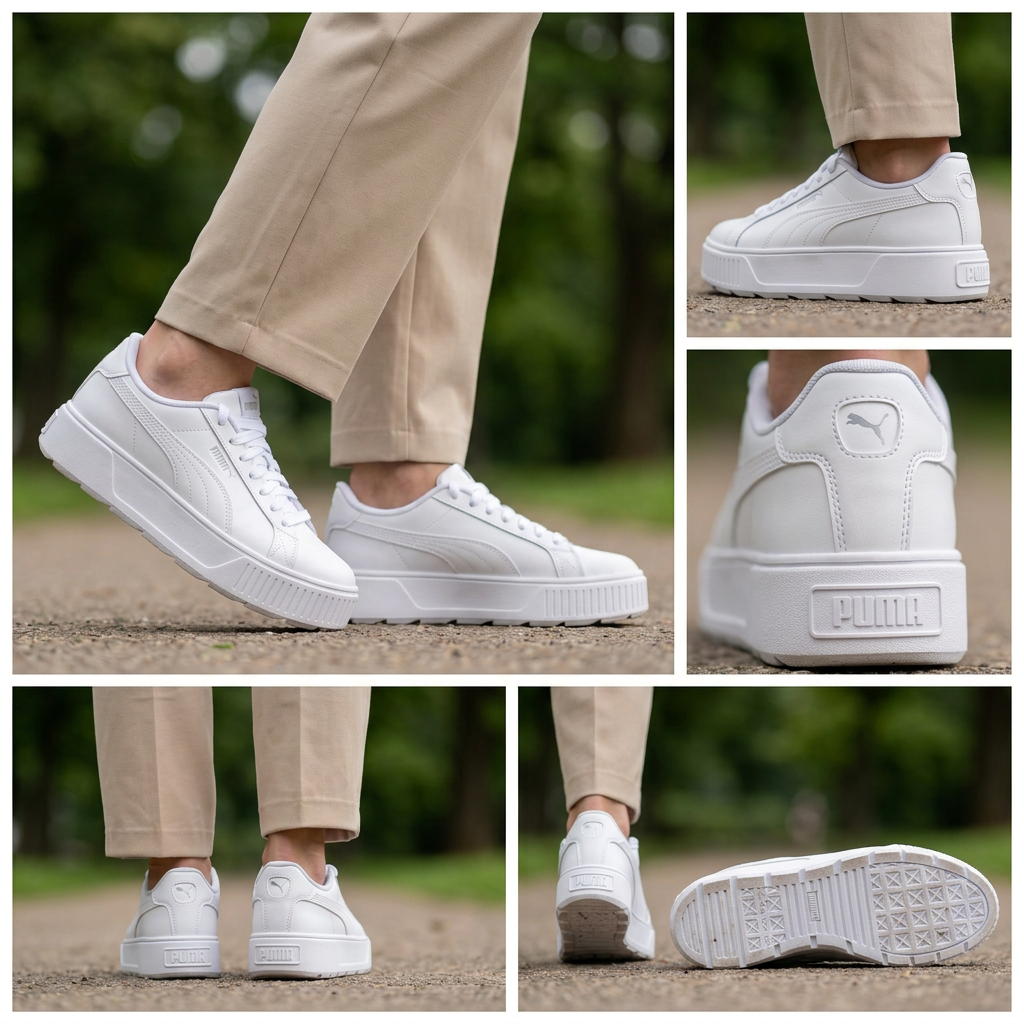 Puma Karmen L portées par une femme montage cinq angles, illustration générée
