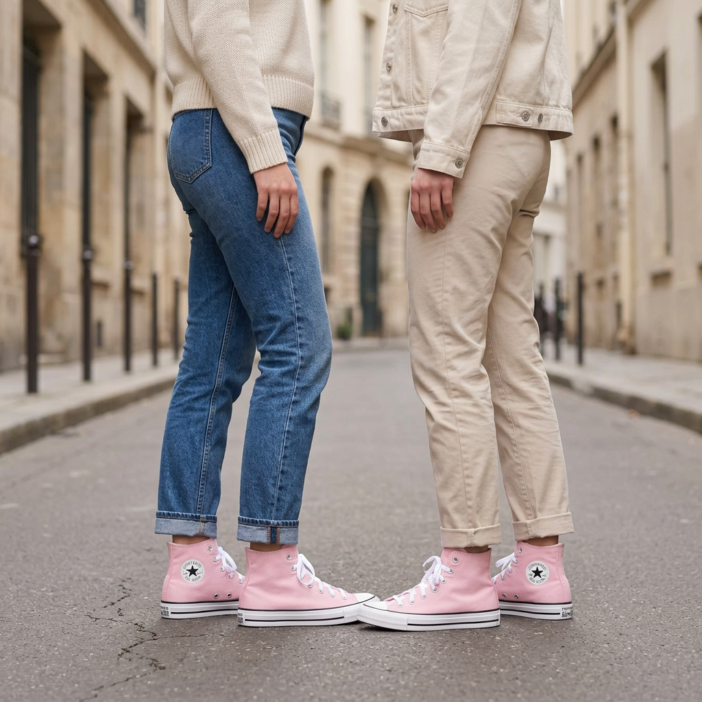 Illustration générée de deux femmes portant les Converse rose clair