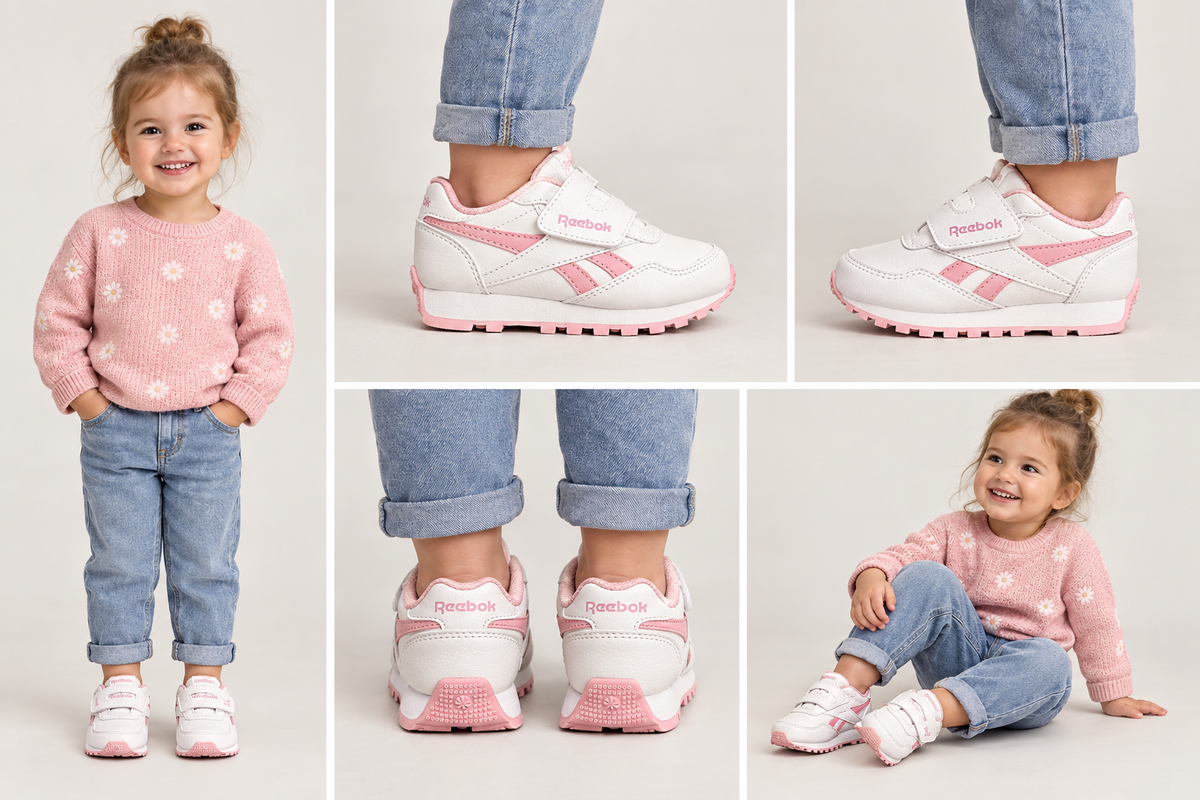 Montage généré des Reebok Royal Rewind Run portées par une petite fille en cinq vues