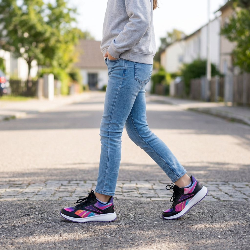 Illustration générée d’une fille de 11 ans portant les Reebok Road Supreme 4.0