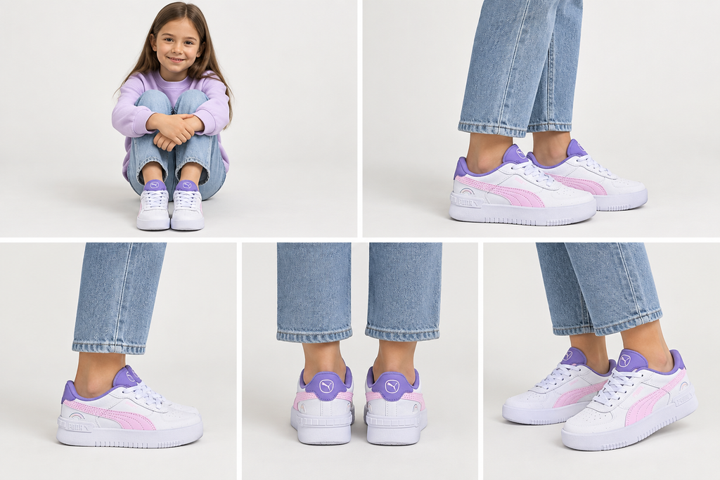 Montage généré des Puma Jola portées par une enfant sous cinq angles