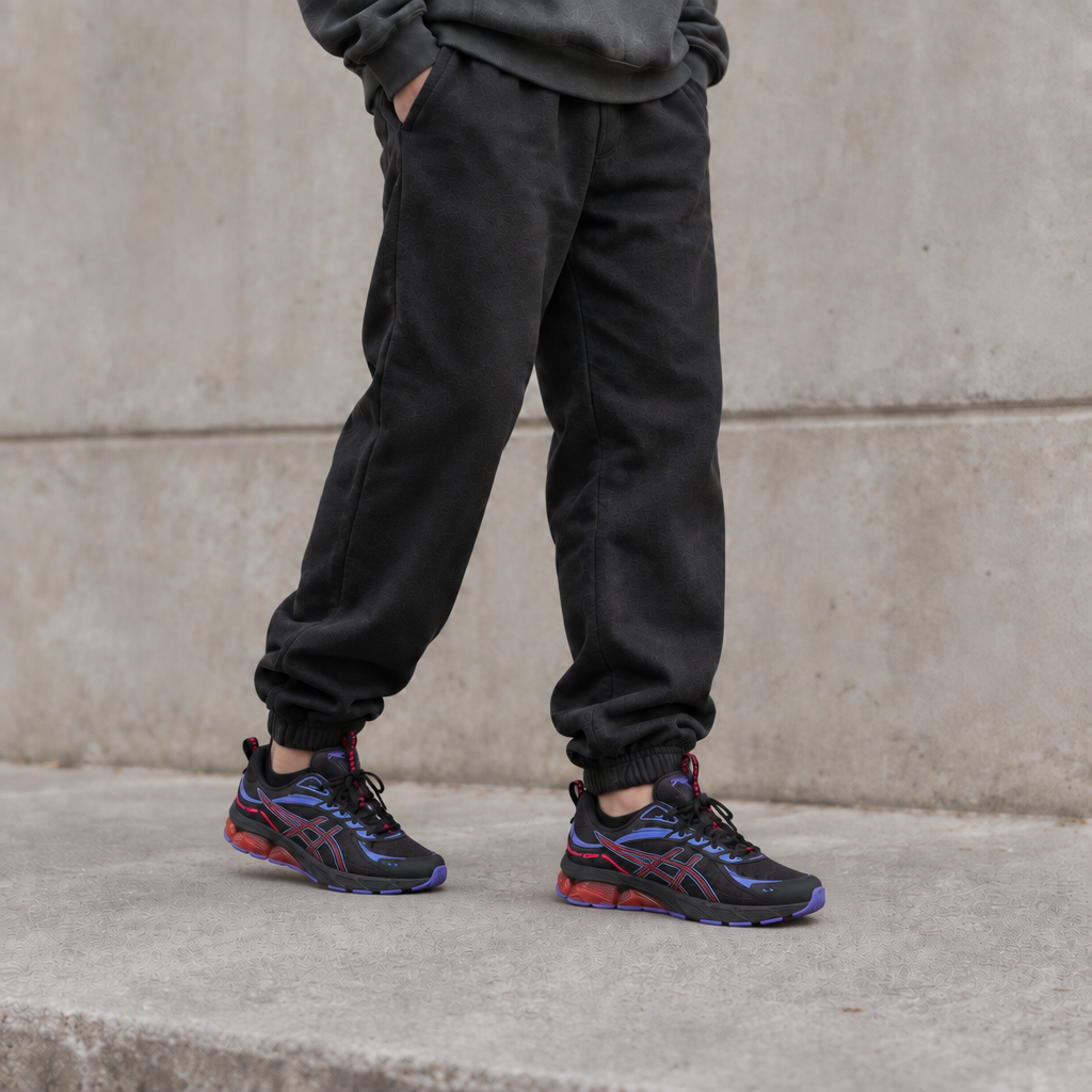 Asics Gel-Quantum 180 : photo portée homme sportwear, chaussures doublement réduites
