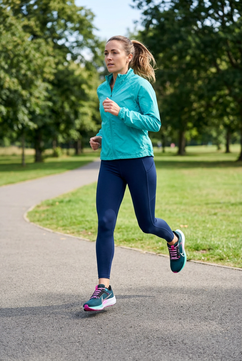 Femme courant en extérieur avec les Nike Pegasus, illustration générée