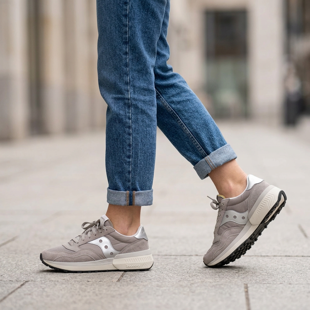 Illustration générée des Saucony Jazz NXT portées avec un jean