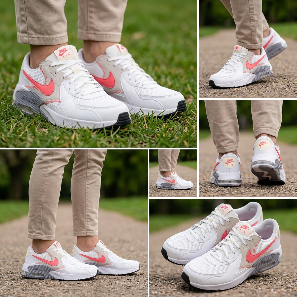 Nike Air Max Excee portées par une femme et un homme montage cinq angles, illustration générée
