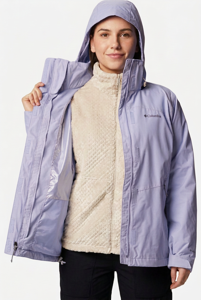Blouson Columbia bleu-violet clair ouvert, coloris simulé
