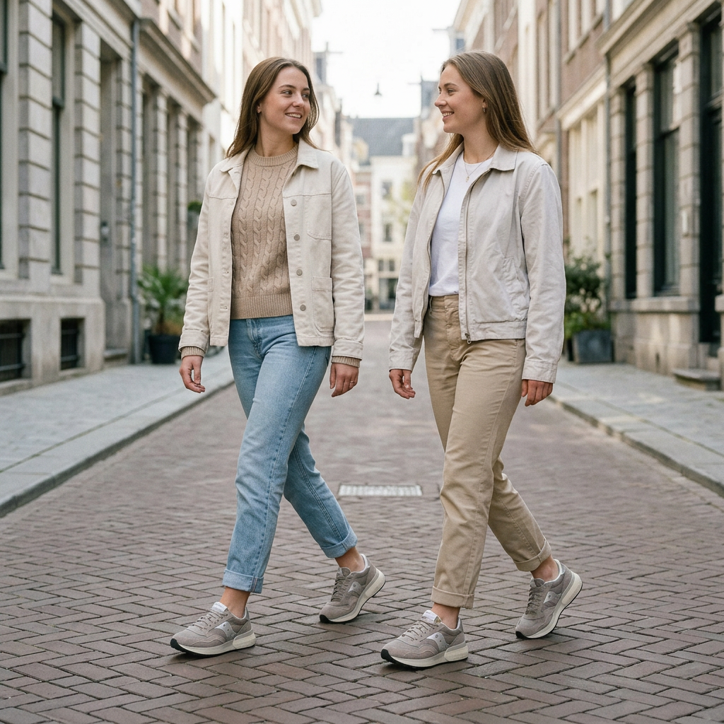 Illustration générée de deux femmes adultes portant les Saucony Jazz NXT