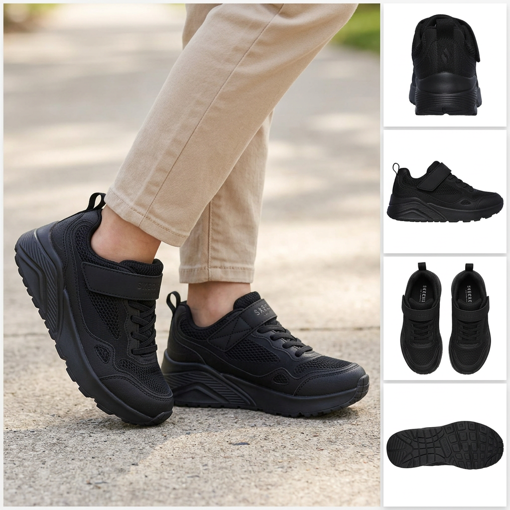 Skechers 403651L noires montage de cinq angles, illustration générée